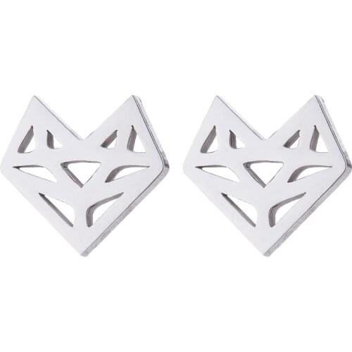 Cute Stainless Steel Fox Head Stud Earrings For Women Girl Party Gifts Fashion Statement Origami Animal Earring Fashion Jewelry