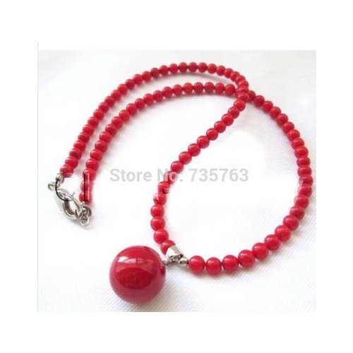 Bridal Womens Lovely Charming Jewelry natural 6mm red coral rounds beads necklace 14mm sea shell pearl pendant AAA