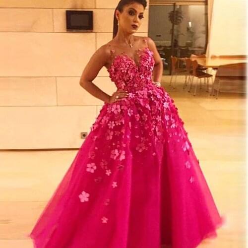 Pink Formal 3D Flowers Custom Made Party Gown 2018 Abiye Gece Elbisesi Prom Vestidos De noiva Formatura bridesmaid dresses