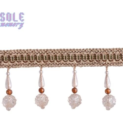 12M Curtain Lace Crystal beads Fabric Ribbon Trim Fringe Hanging Strap Accessories for Dress Sofa Cushion Pillow Home Decor