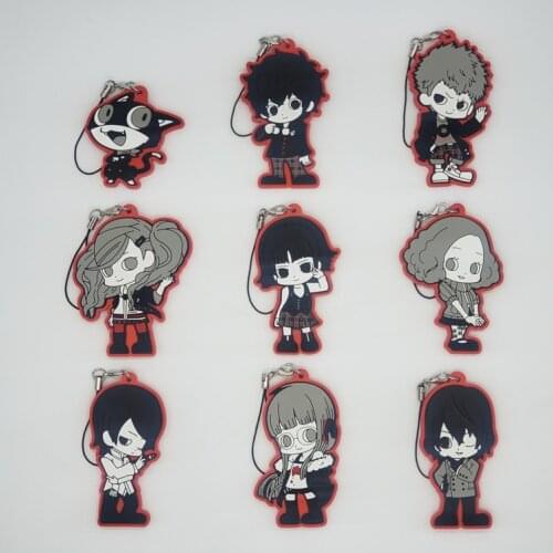 9pcs/lot PERSONA Original Japanese anime figure rubber Silicone mobile phone charms/key chain/strap