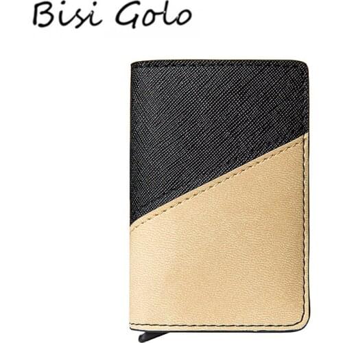 BISI GORO 2 Colors Patchwork Business Card Holders Credit Card Case RFID Anti-theft Aluminum Holder Minimalist Slim Wallet 2020