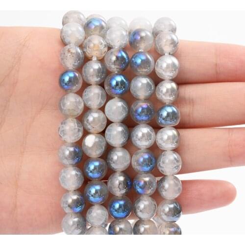 Light Blue Agates beads Metallic Coated Cracked Loose Stone Bead for DIY Jewelry Making Bracelet Necklace Charms 4/6/8/10/12 MM