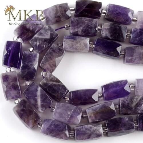 Natural Amethysts Purple Quartz Faceted Stone Column Beads Spacer Loose Beads For Jewelry Making DIY Bracelets Jewellery 15"