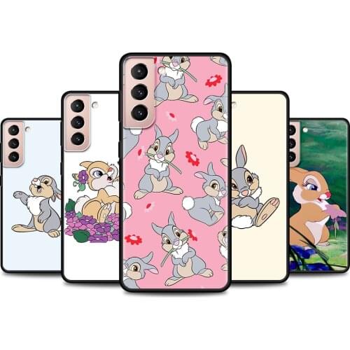 Phone Case For Samsung Galaxy S21 Ultra S20 FE S10 S9 Plus S8 S10e S10Lite Cover Black Fundas Cute Rainbow Rabbit