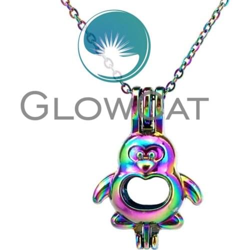 CC599 Colorful Penguin Beads Cage Pendant Essential Oil Diffuser Aromatherapy Pearl Cage Locket Necklace