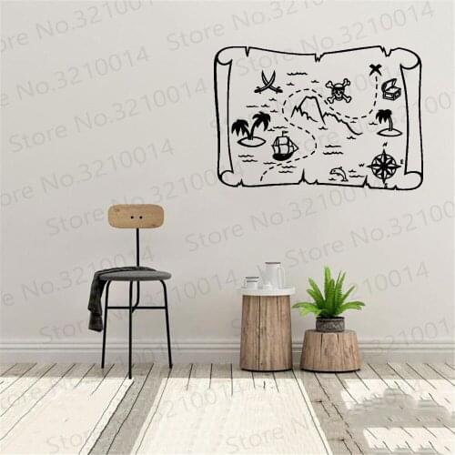 Kids Children Treasure Map Wall Sticker Vinyl Art Design Poster Mural Boys Adventure Removable Ornament Stickers Decor PW468
