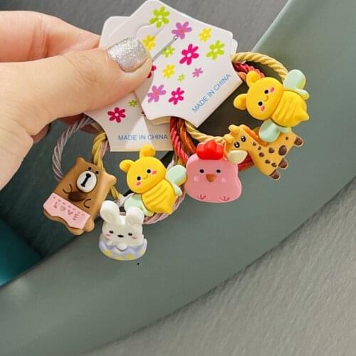 3Pcs/set Cute Animals Rabbit Bee Giraff Hair Accessories Children Rubber Bands Scrunchies Elastic Hair Bands Girls Headband Ties