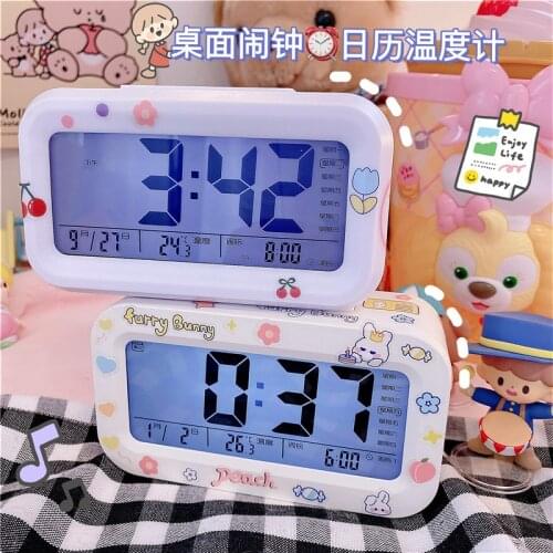 Kids Cute Cartoon Led Alarm Clock 3 Colors Changing Night Light Led Digital Alarm Clocks Student Desk Clock with Thermometer