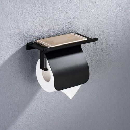 Concise Stainless Steel Roll Paper Holder Wall Mount Toilet Paper Holder with Phone Shelf Bathroom Fixture Bathroom Accessories