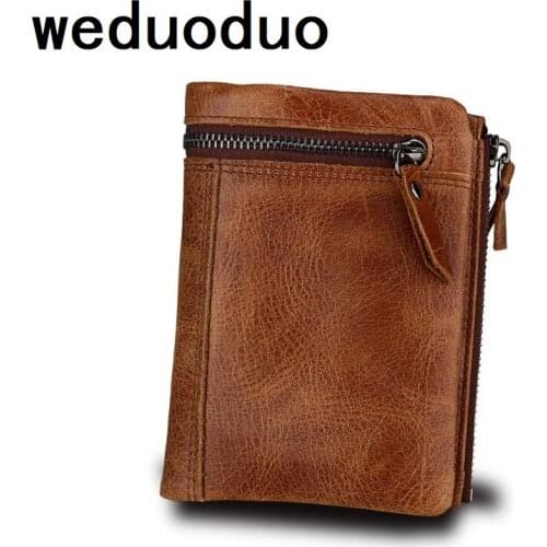 Hot Sell Vintage Genuine Leather Men Wallets Luxury Short Purse Coin Pocket RFID Design Safe Money Bags Credit Card Holders