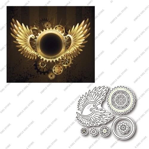 Steampunk gear wings feather metal cutting die, used for handmade greeting cards, frames, molds, embossed cutting die 2021