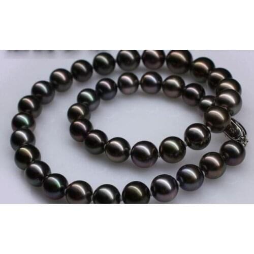Fashion jewelry Free Shipping stunning 10-11mmAAA black pearl necklace