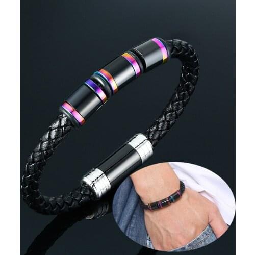 Personalized Engraved Family Name ID Bead Bracelets Custom Stainless Steel Beaded Braided Rope Bangles For Men Women Jewelry