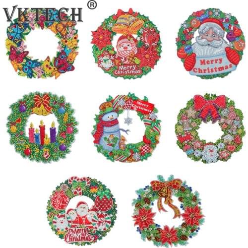 DIY 5D Hanging Christmas Flower Wreath Resin Painting Kit Rhinestone Drawing Home Door Art Craft Bedroom Decor