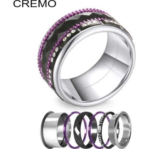 Cremo Black Turning Rings Set For Women Titanium Stacked Stainless Steel Band Ring Interchangeable Wedding Gift For Girls
