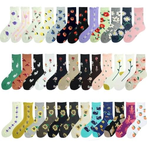 Art Floar Fruit Animal Happy Kawaii Socks Novelty Harajuku Skarpetki Sokken Femme Korean Style Women Funny Socks