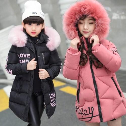 2021 new winter girls cotton padded jacket thickened medium length jacket childrens Baby Plush hooded Plush jacket
