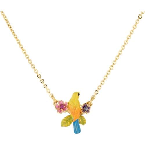 Jaeeyin 2021 New Arrival Trendy Exquisite Unusual Enamel Yellow Bird Ethnic Style Decorate Necklace for Lady Girls Banquet Gift