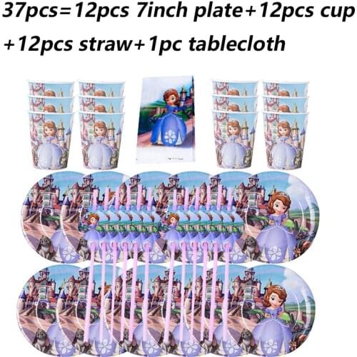 Disney Sofia Princess Theme 6/12pcs/set Party Disposable Tableware For Decorations Birthday Party Baby Shower Napkin Plate Cups