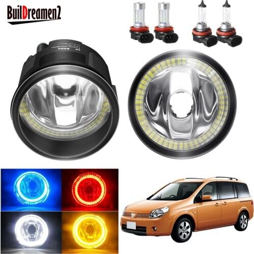 Angel Eye Fog Light Assembly For Nissan Lafesta 2004 Car Front Bumper Fog Light With Halo Ring Daytime Running Lamp 20W H11 12V