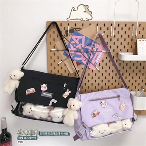 Transparent PVC doll canvas bag female large-capacity college student messenger bag Japanese Pain Pack Flip shoulder handbag