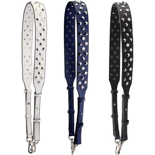 HOT Wide Shoulder Bags Belts Strap Solid Color Adjustable Length Rivet Bag Accessories PU Leather Black Bags Belts Straps Punk