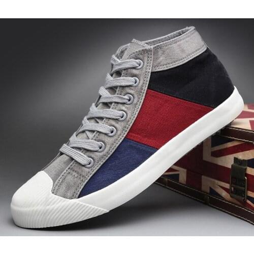 Spring High Quality Designer Fashion Men High top canvas Casual Shoes Trend Shoee Flats patchwork Shoes A31-67