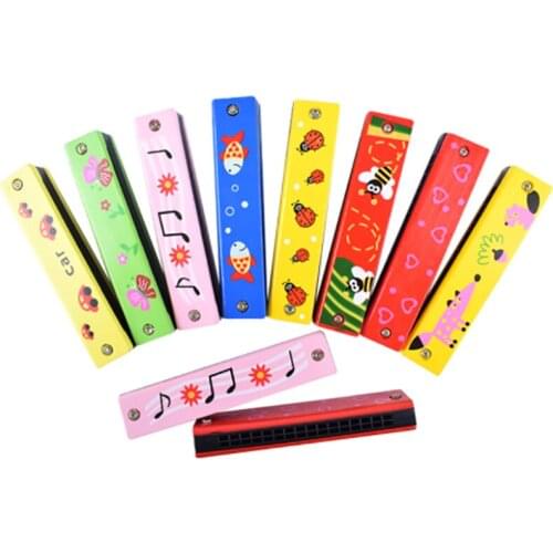 Fun Cartoon Wooden Harmonica Painted Harmonicas Children Kids Rock Country Musical Instrument Educational Music Toy
