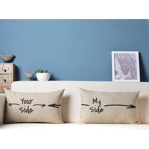 High Quality Letter Your Side My Side Pillow Cases San Valentin 30X50Cm Woven Linen Home Textile Love Waist Lumbar Cushion Cover