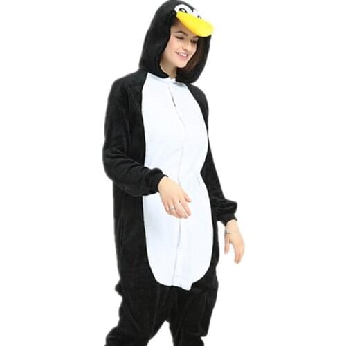 Adults Pajamas Women Flannel Sleepwear Unisex Cute Penguin Cartoon Animal Pajama Set Hooded Pyjamas Kigurumi