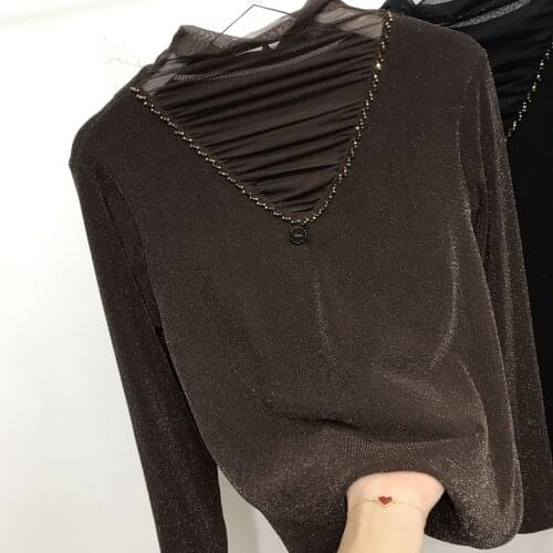 New Womens Spring Autumn Lace Shirt Sexy Casual Long Sleeve Flash Blouses Lace Shirts Turtleneck Womens Tops DD8272