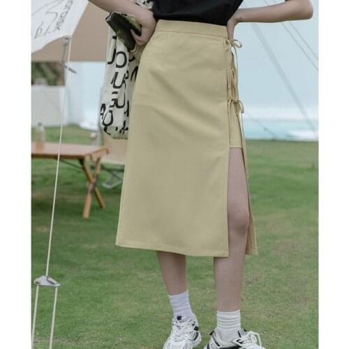 Fashion High Waist Black Midi Skirt Women summer streetwear casual split Hem Asymmetric long Skirt ladies 2021 new