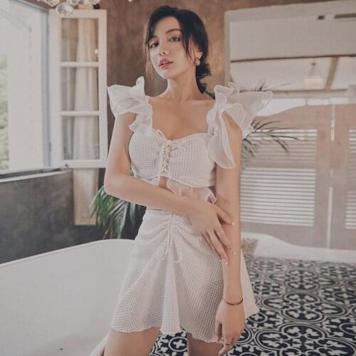 Tankini Swimwear For Women Retro Swimsuit 2021 Female Plavky Bathing Suit Split New Korean Leaf Hot Print Polyester Sierra