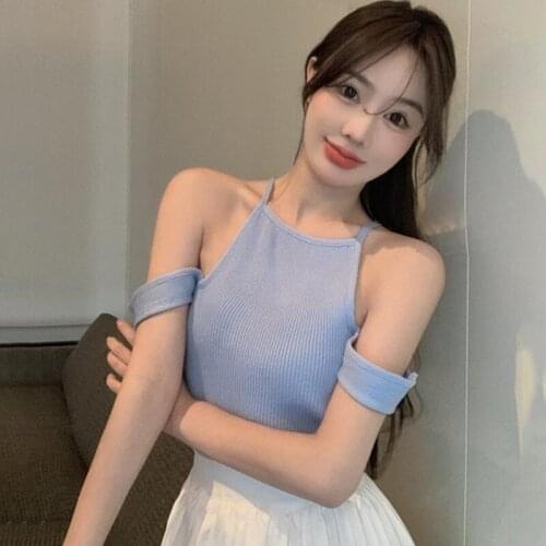 Women Tank Tops Solid Color Sleeveless Slim Vest Summer Sweet Tanks Top Knitted Camisole