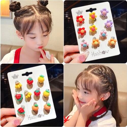 10pcs Cute Holeless Clips Earrings for Girls Children Student Flower Animal Fruit Ear Pins Earring Ear Jewelry Accessories