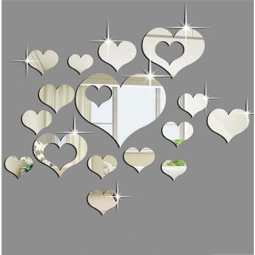 4 Colors Fashion 16Pcs Mirror Heart Shape Home Decoration DIY Plastic 3D Wall Stickers 2021 Hot Sales #A