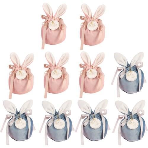 5pcs/set Buuny Ear Easter Gift Bag Cute Cartoon Rabbit Flannel Bag Candy Cookie Packaging Bag Weeding Party Gift Storae Bag