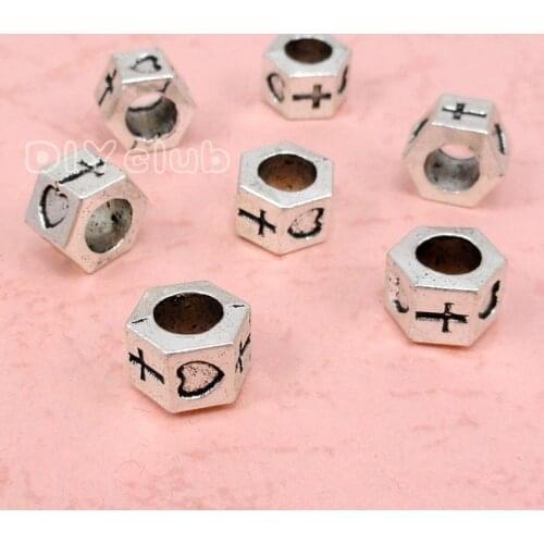 60pcs-Antique Silver Cross Heart Beads 10x8x6mm