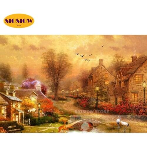 SIOSIOW Diamond Embroidery Landscape 5D Crystal Diamond Painting Full Square Sunset Glow Diamond Mosaic Art Kits Wall Decor