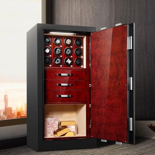 Automatic 12 Watches Winder Safe Box Red Security Strongbox Carbon Metal Jewelry Storage Password Box