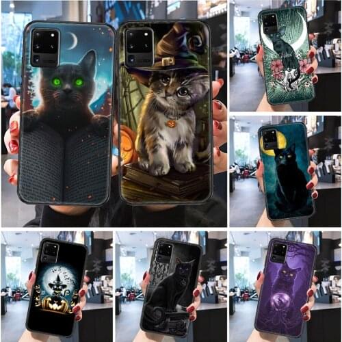 Magic Witch Cat Halloween Phone case For Samsung Galaxy Note 4 8 9 10 20 S8 S9 S10 S10E S20 Plus UITRA Ultra Frosted black art