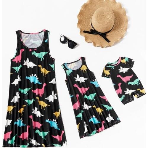Newborn Baby Girl Family Matching Clothes Mom And Daughter Dress Mini Mother And Daughter Outfits Women Print Sleeveless Dress
