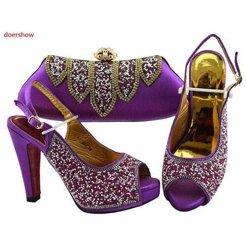 Doershow Italian Shoe with Matching Bags Shoe and Bag Set for Party In Women Italian Matching Shoe and Bag Set with stone!SLN1-5