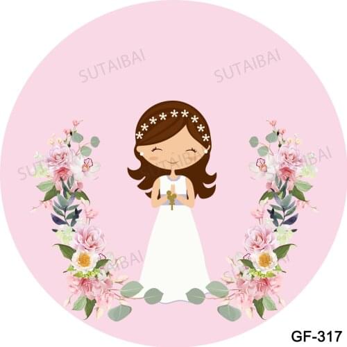 Circle Background Girl My First Communion Decoration Mi Bautizo Invitation Custom Round Backdrop Cover Holy Communion Baptism
