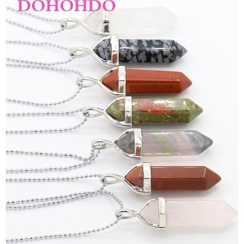 Fashion Hexagonal Column Choker Necklace Natural Stone Pendant Two Sharp Angle Quartz Beads For Women Men Jewelry collier femme