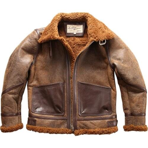 Free Shipping Winter Sheepskin Mens Super-Thick Sheepskin Flight Suit Air force Flight Suit Leather Coat