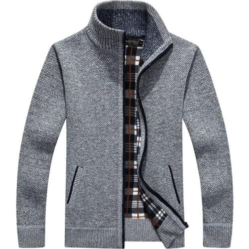 Mens Autumn Opener Zipper Sweater Thickened and Velvet Stand collar Mens Loose Warm Knitted Jacket
