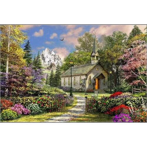 Mountain View Chapel - Counted Cross Stitch Kits - DIY Handmade Needlework For Embroidery 14 ct Cross Stitch Sets DMC Color