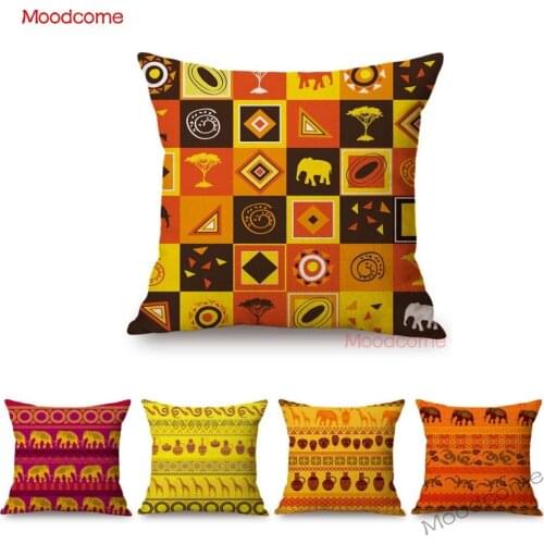 Fashion African Pattern Design Africa Animals Plaids Ethnic Art Throw Pillow Cover Cotton Linen Home Decoration Cushion Cover